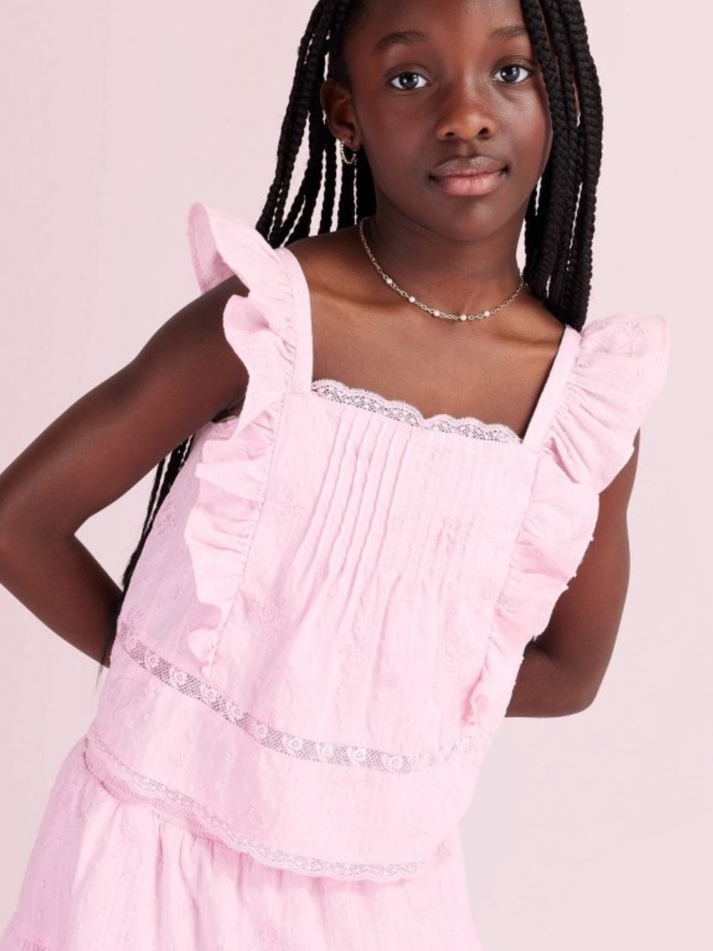 Girls Pink Ruffle-Trim Tank Top